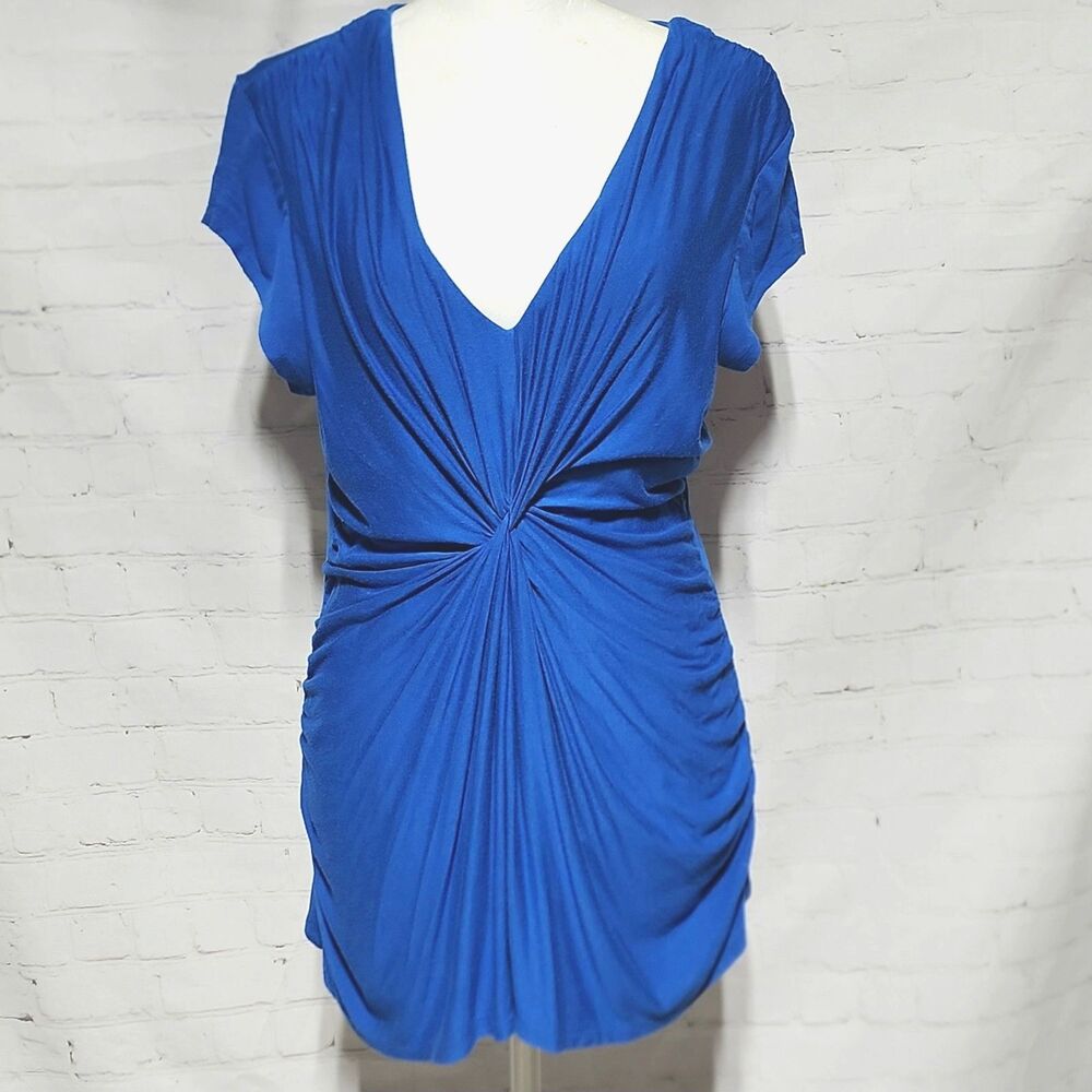 Candie's Blue Ruched Twist Front V-Neck Tunic Top XL Short Sleeve